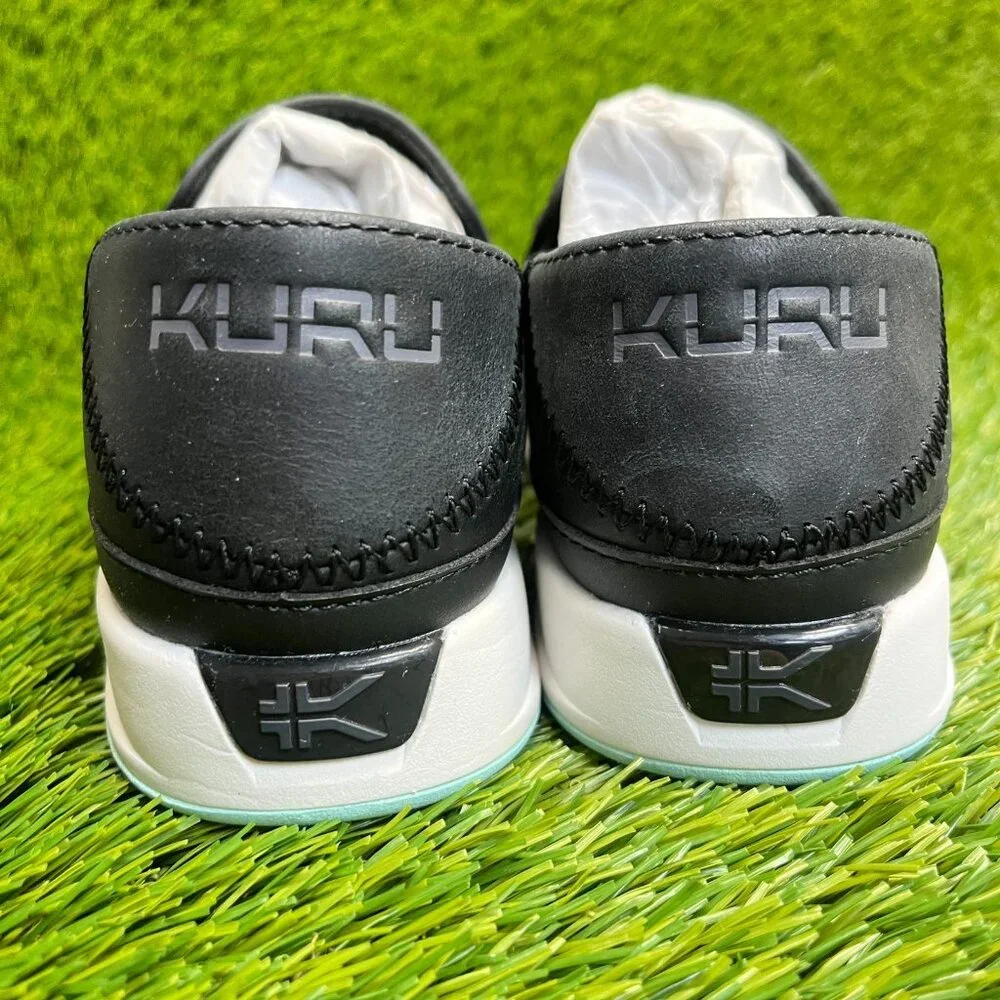 KURU Black Leather Slip-On Loafers with White Sole